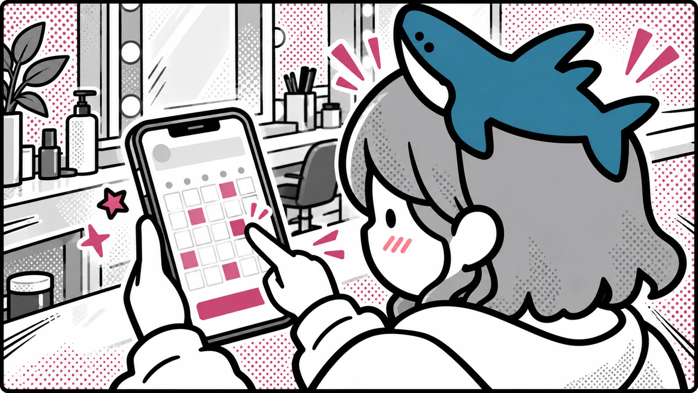 スマホの予約画面で空き枠を選んでいる挿絵