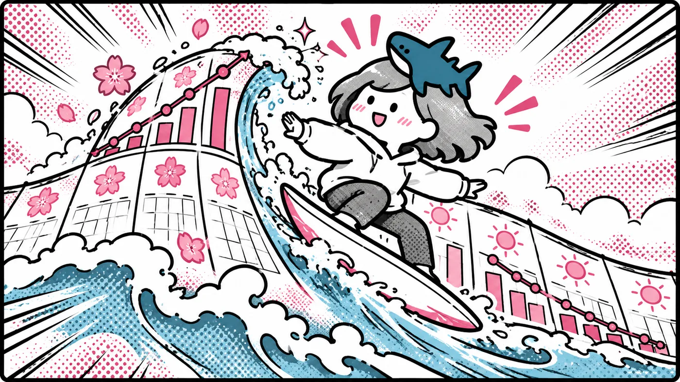 春に高く夏に下がる季節の波に乗っている挿絵