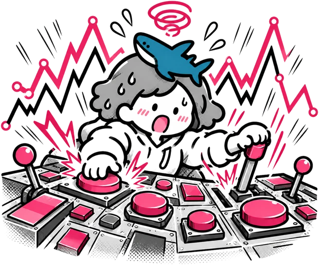 あわてて操作盤のボタンを押している女の子